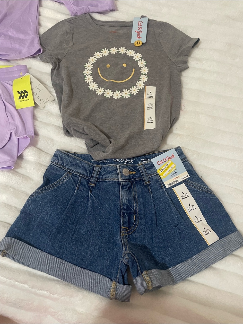 Cat & Jack and all in motions Classic Blue Denim Shorts Shorts T-shirt bundle - Picture 9 of 14